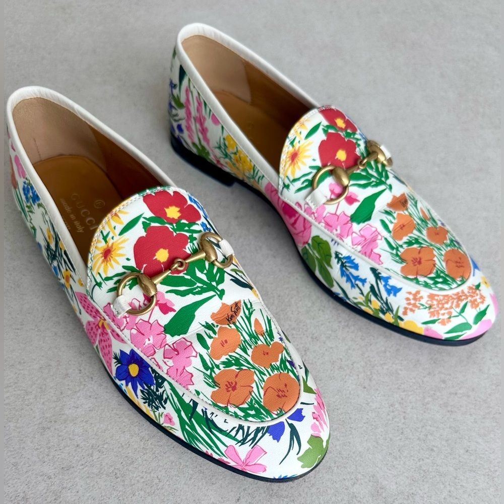Gucci Ken Scott Jordaan Horsebit Leather Floral Print Loafer Flats EU 36.5 US6.5 - Picture 10 of 10